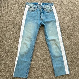 Zara Straight Leg White Side Pipping Jeans Size 04